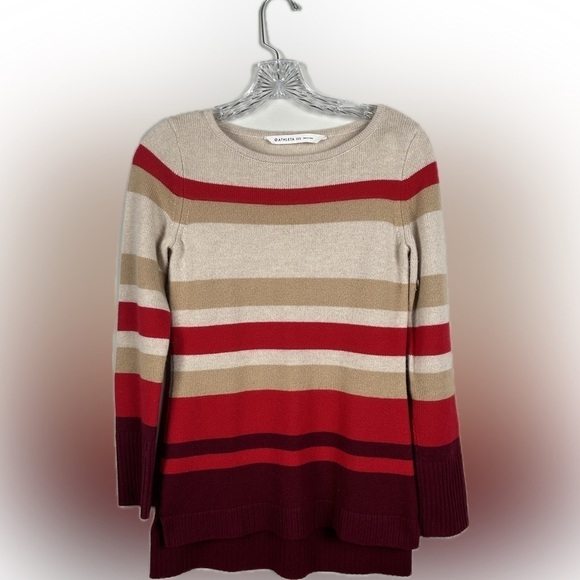 Athleta Cashmere Lodge Sweater Chianti Stripe Red Tan Women XXS - Picture 2 of 12